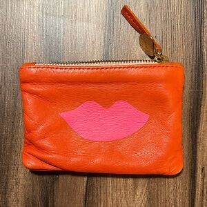 Orange Leather Pouch with Pink Lips